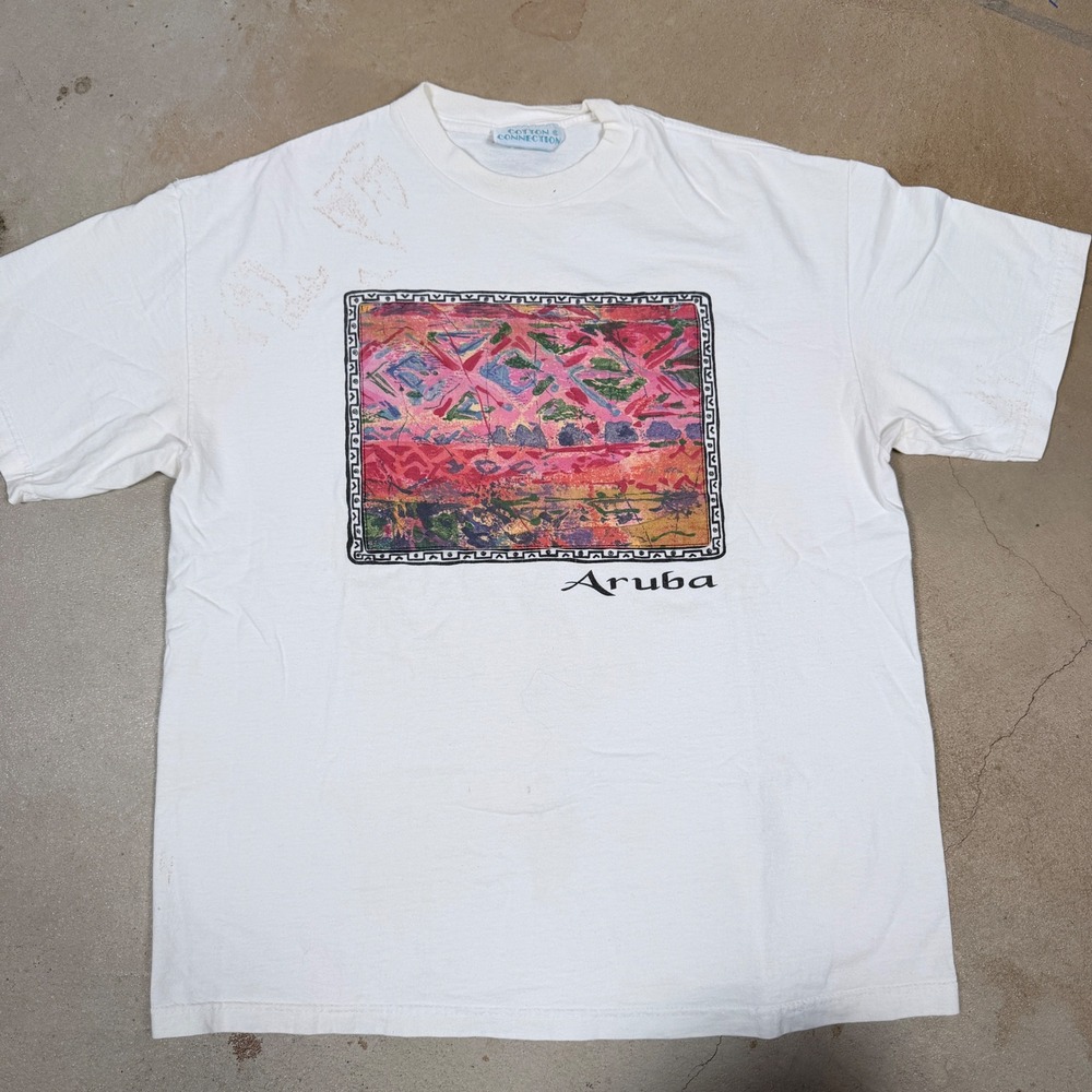Vintage Cotton Connection Aruba Graphic‎ T Shirt Mens XL White